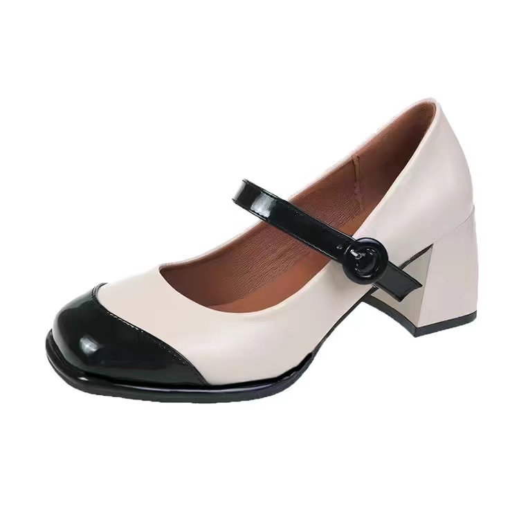 Giày cao gót giày Mary Jane quai ngang gót thô
