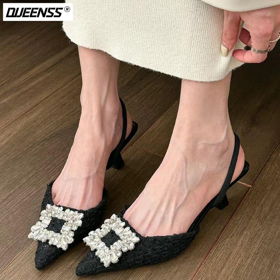 Giày Sandal Cao Gót Mũi Nhọn Đính Đá Thời Trang 2023 Cho Nữ