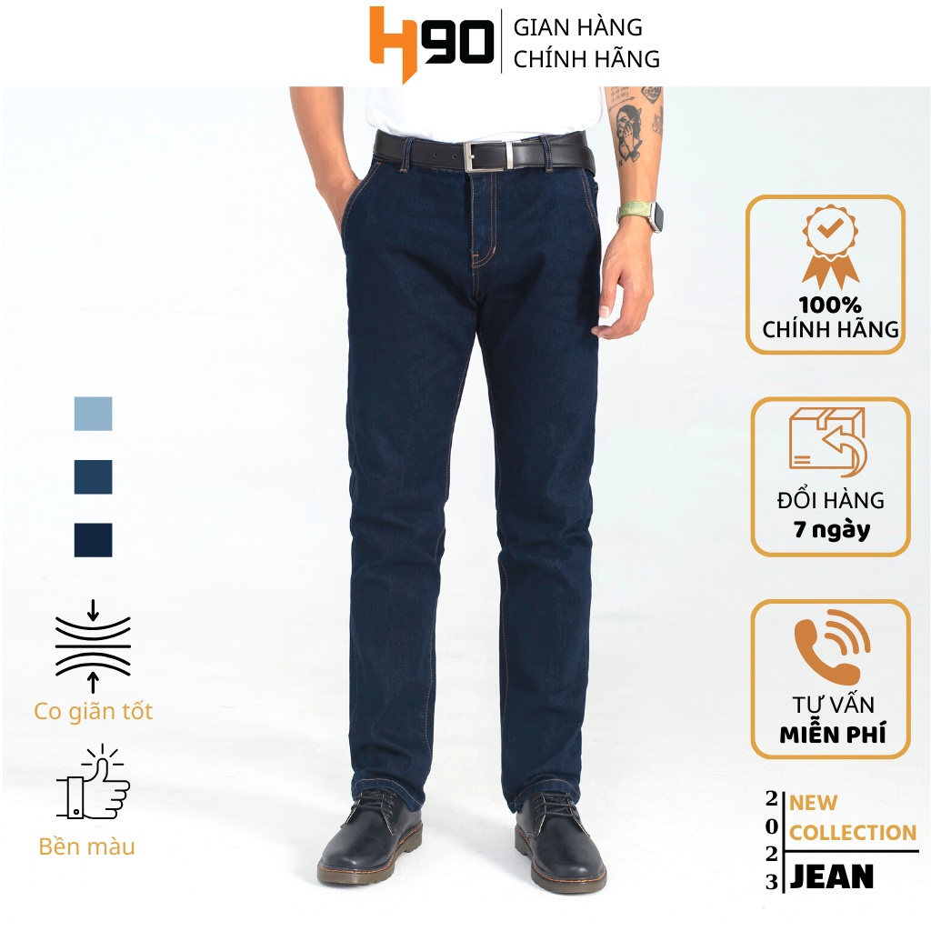 Quần Bò Nam H90 Túi Chéo Ống Đứng Dáng Suông Rộng Chất Jean Cotton Co Giãn MTRJ004