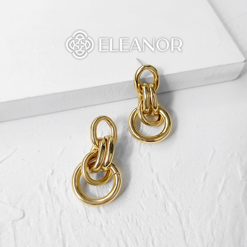 Bông tai nữ chuôi bạc 925 Eleanor Accessories hình tròn viền trơn basic phụ kiện trang sức 5336