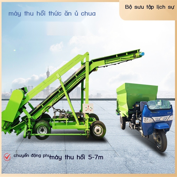 Đồng cỏ lưu trữ màu xanh lá cây thu hồi nâng thủy lực máy lấy thức ăn gia súc và cừu tự động cạp
