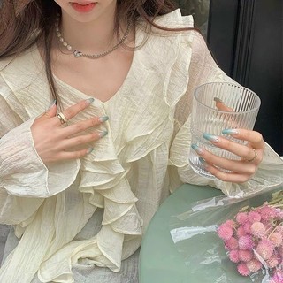 Áo sơ mi kiểu phối bèo tiểu thư