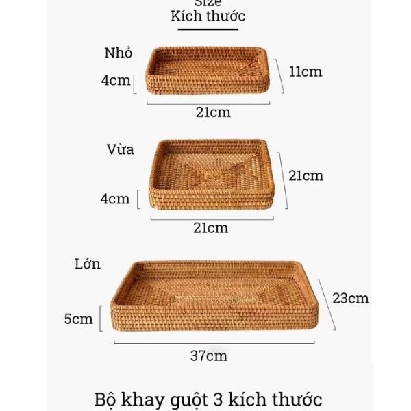 Combo khay đựng đồ mây tre đan, khay mây decor trang trí nhiều kích thước