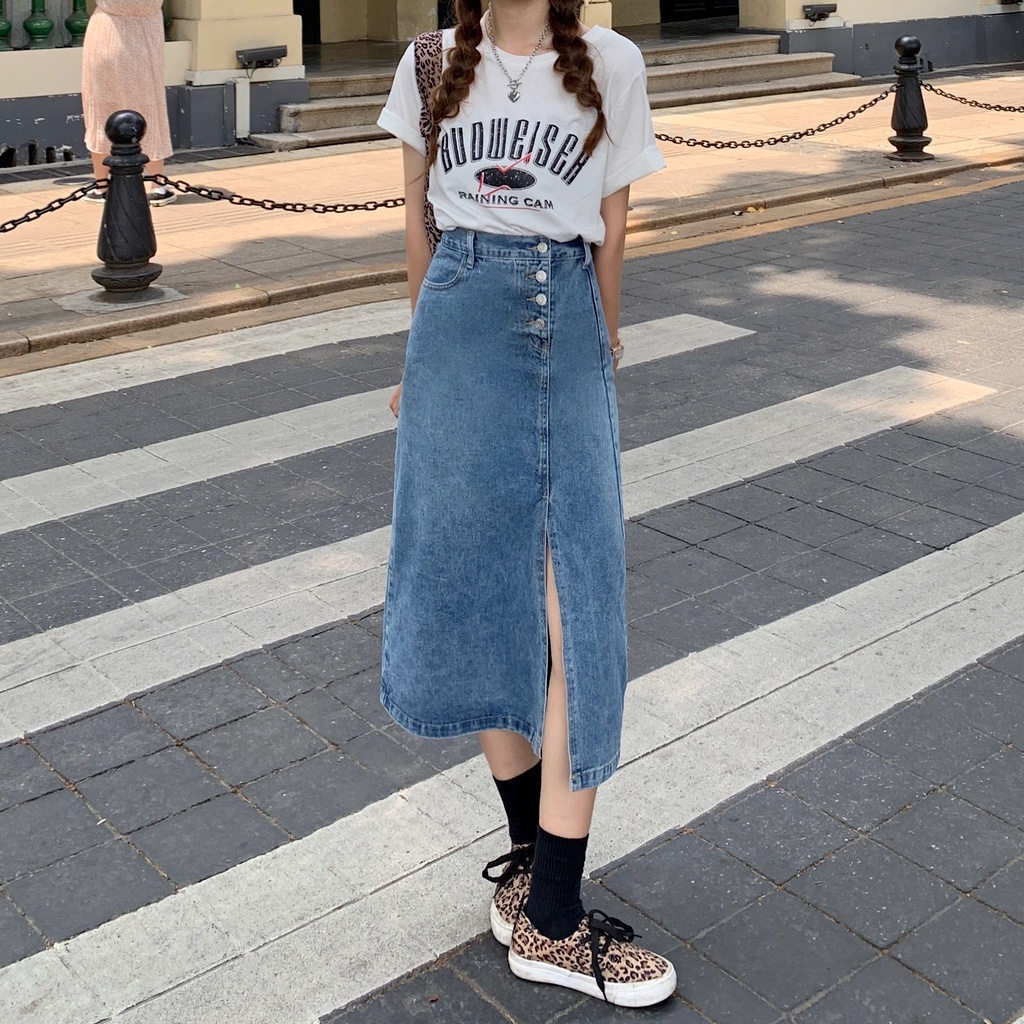 NUZIRO Chân Váy Jean Chữ A Lưng Cao Dáng Ôm Phong Cách Hàn Quốc Thời Trang Mùa Hè Cho Nữ