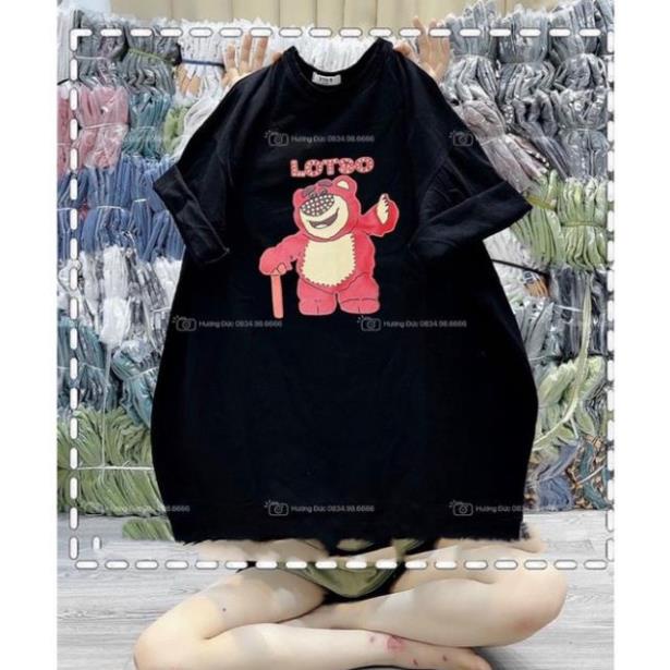 [Rẻ Vô Địch] Áo thun 3158 cotton khô form rộng nam nữ tay lỡ unisex gấu lotso2