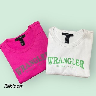 Áo thun croptop 2 màu hồng và trắng in wrangler vnxk