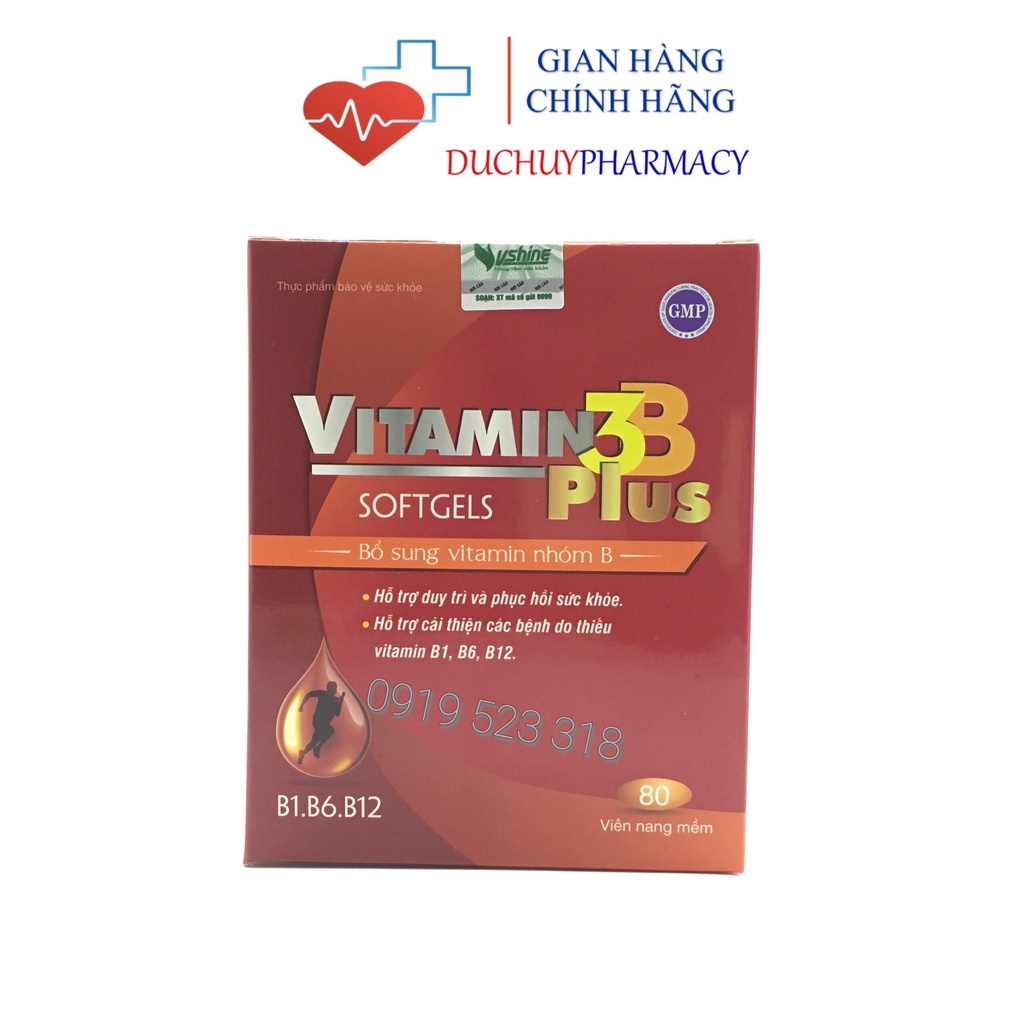Vitamin 3B Plus Vshine bổ sung vitamin B1 + B6 + B12 , Hộp 80 Viên