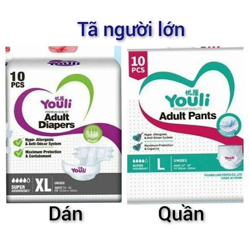 Tã/bỉm Quần Người Già Youli M10 / L10 / XL10 ( 10 miếng )