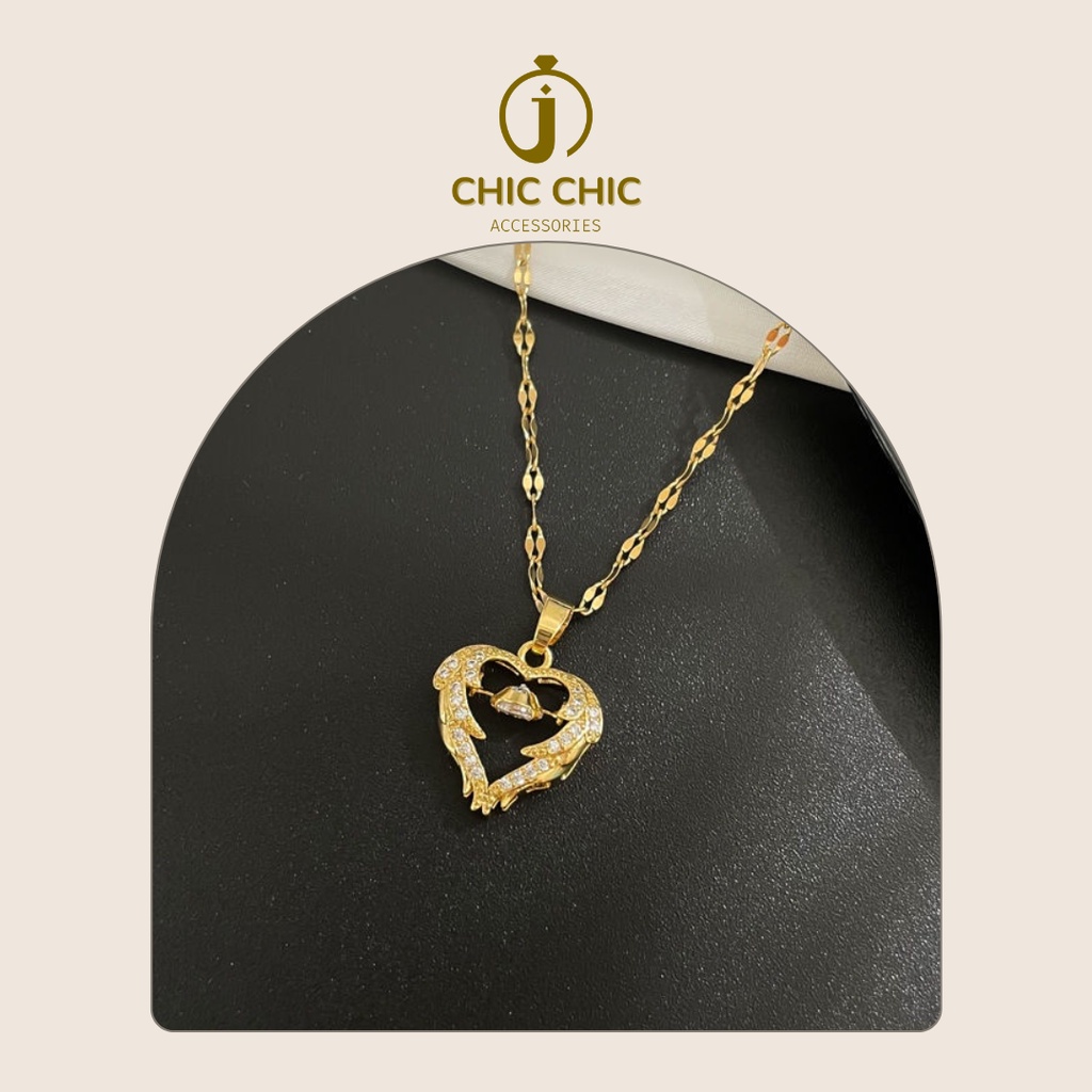 Dây chuyền CHIC CHIC titan mặt hình trái tim đá chuyển động thời trang sang trọng dành cho nữ B41