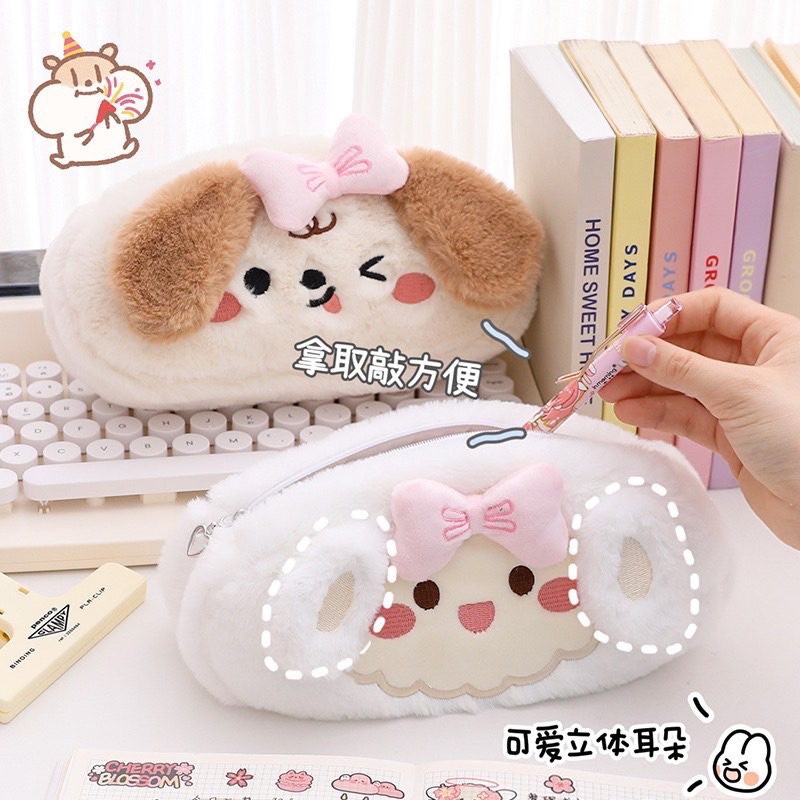 Bóp Viết, Túi Bút Vải Lông Gấu/Thỏ Lớn Dễ Thương