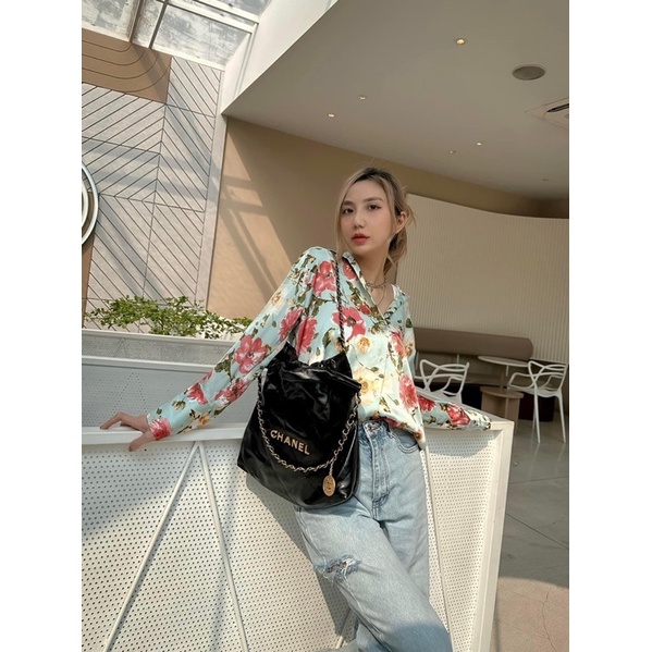 Áo sơ mi lụa hoa 2 màu mới Zara xuất A158