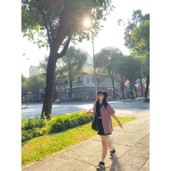 Áo sơmi tím tay ngắn