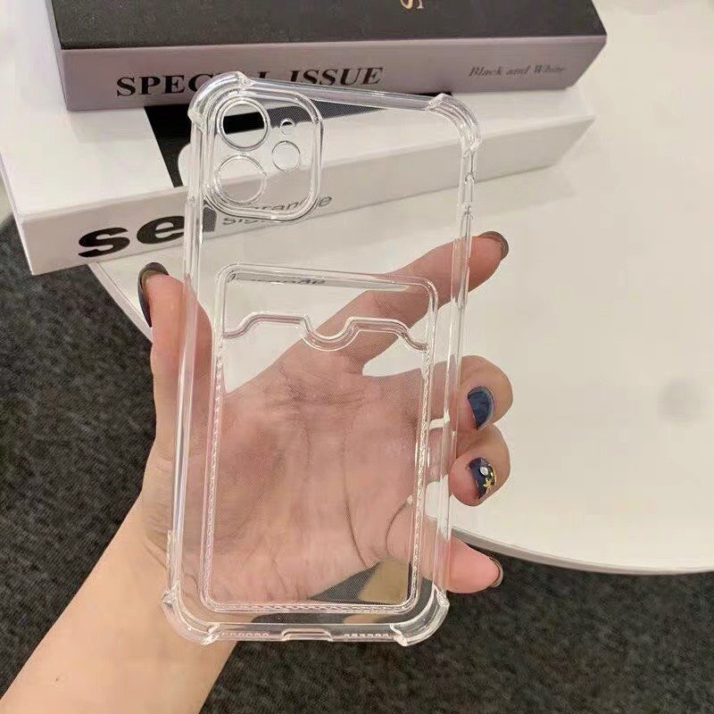 Ốp lưng trong suốt tương thích với X,Xs,Xsmax,7Plus,8Plus/xr/11promax/12promax/11 đến 14promax có ngăn ví đựng thẻ tiện