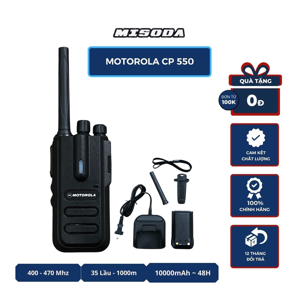 Bộ Đàm Motorola CP-550 16 kênh, pin khỏe, loa to, tự động dò tần số, sạc được trên ô tô