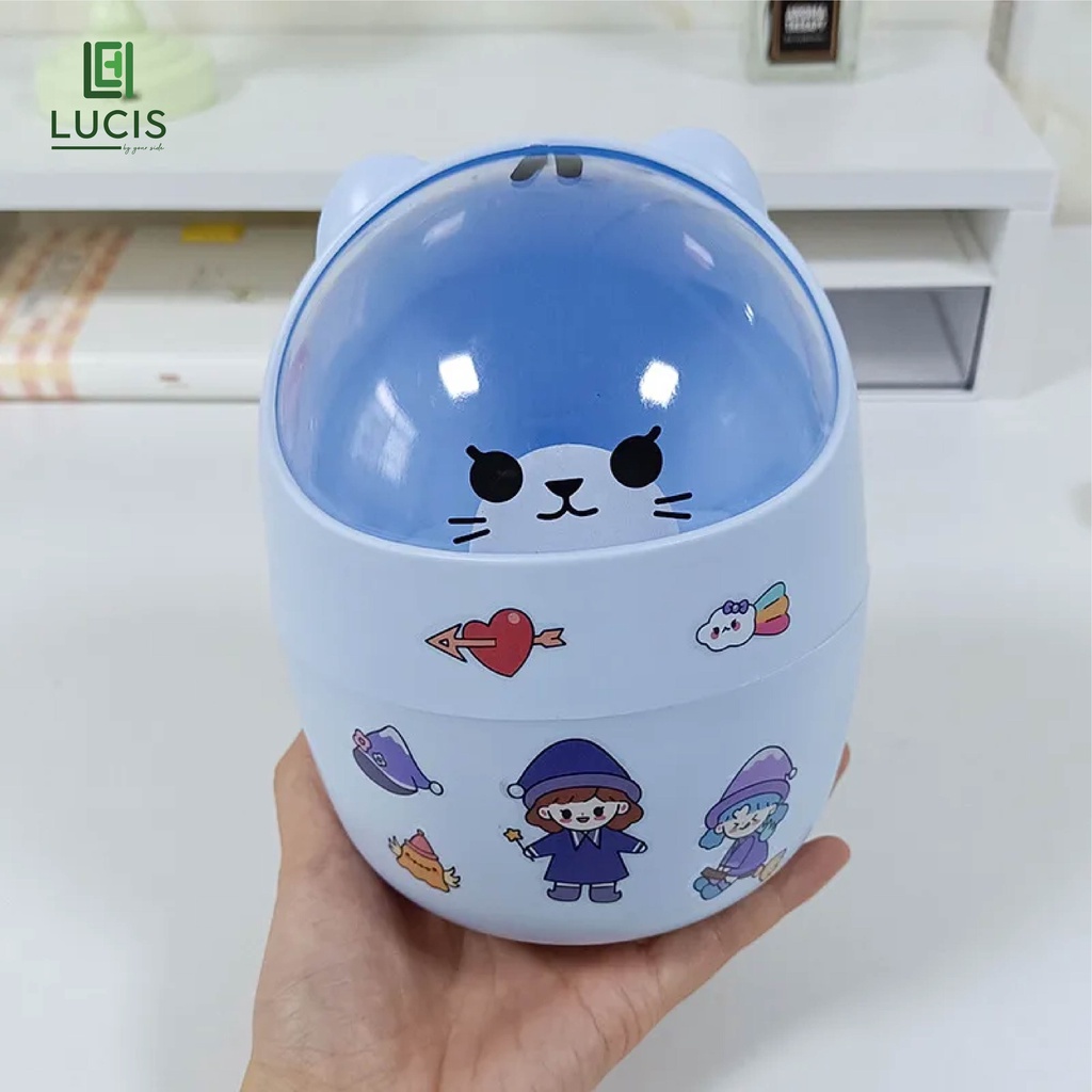 Thùng Rác Mini Con Mèo Để Bàn Đựng Đồ Nhỏ Dễ Thương LUCIS