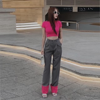 Set Bageo áo croptop mix quần suông phối màu TKCC