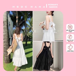 Sét váy 2 dây nơ lưng baby doll tiểu thư mặc đi biển dạo phố ngochana ha27