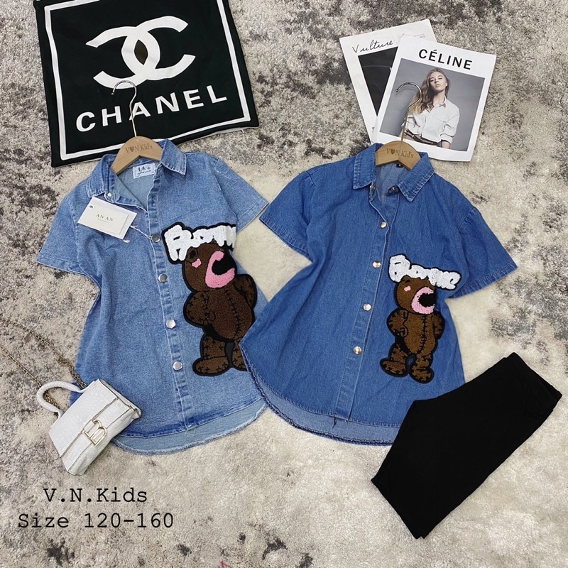 Áo sơmi Jean gấu ? quần legging đui cho Bé size đại 20kg - 45kg