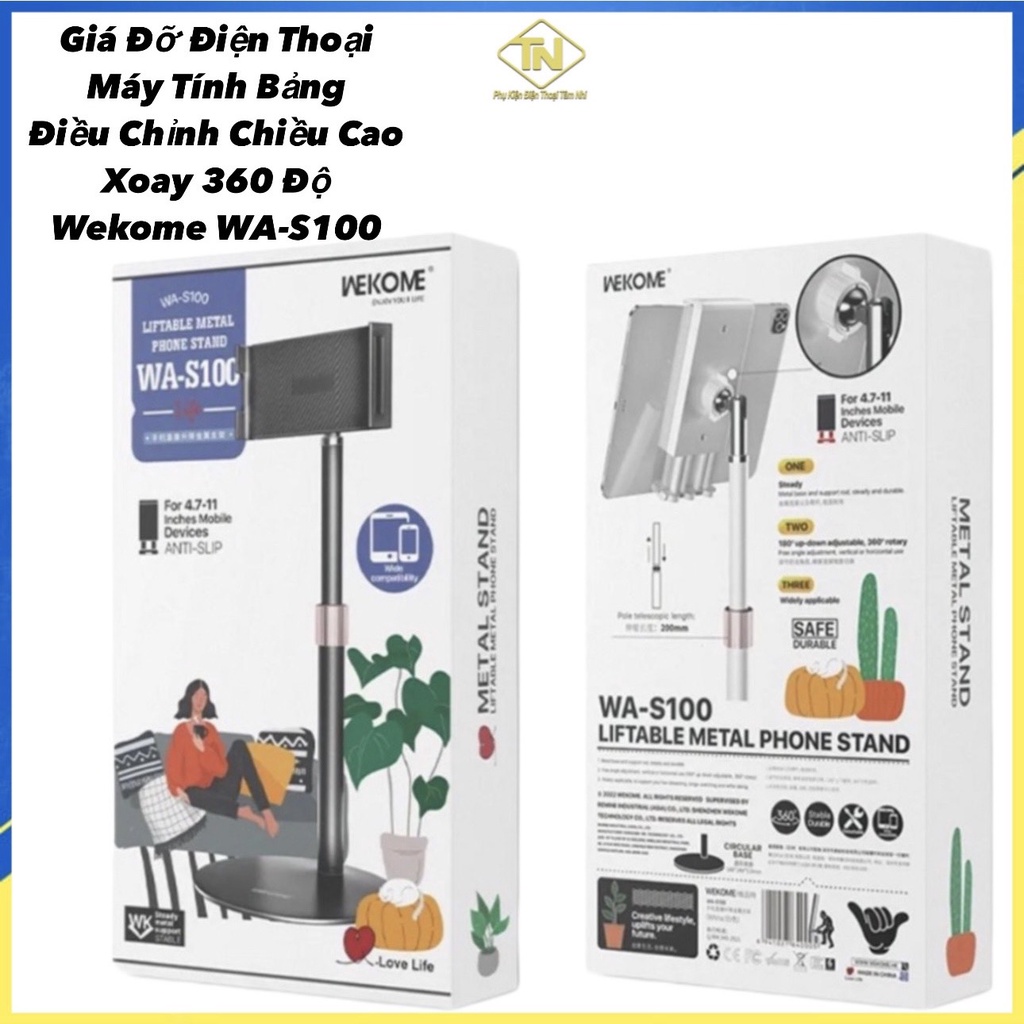 Giá Đỡ Điện Thoại Máy Tính Bảng Có Thể Điều Chỉnh Chiều Cao Xoay 360 Wekome WA-S100 Dễ Dàng Cho Bạn Góc Nhìn Thoải Mái