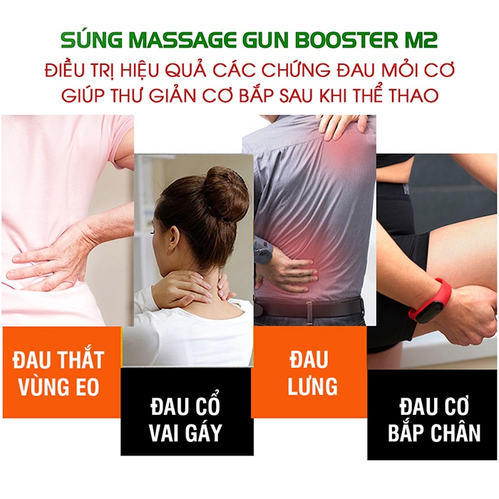 Súng Massage Cầm Tay Booster M2, Công nghệ Ai, 3 Chế Độ, 6 Đầu, Hộp Đựng Cao Cấp