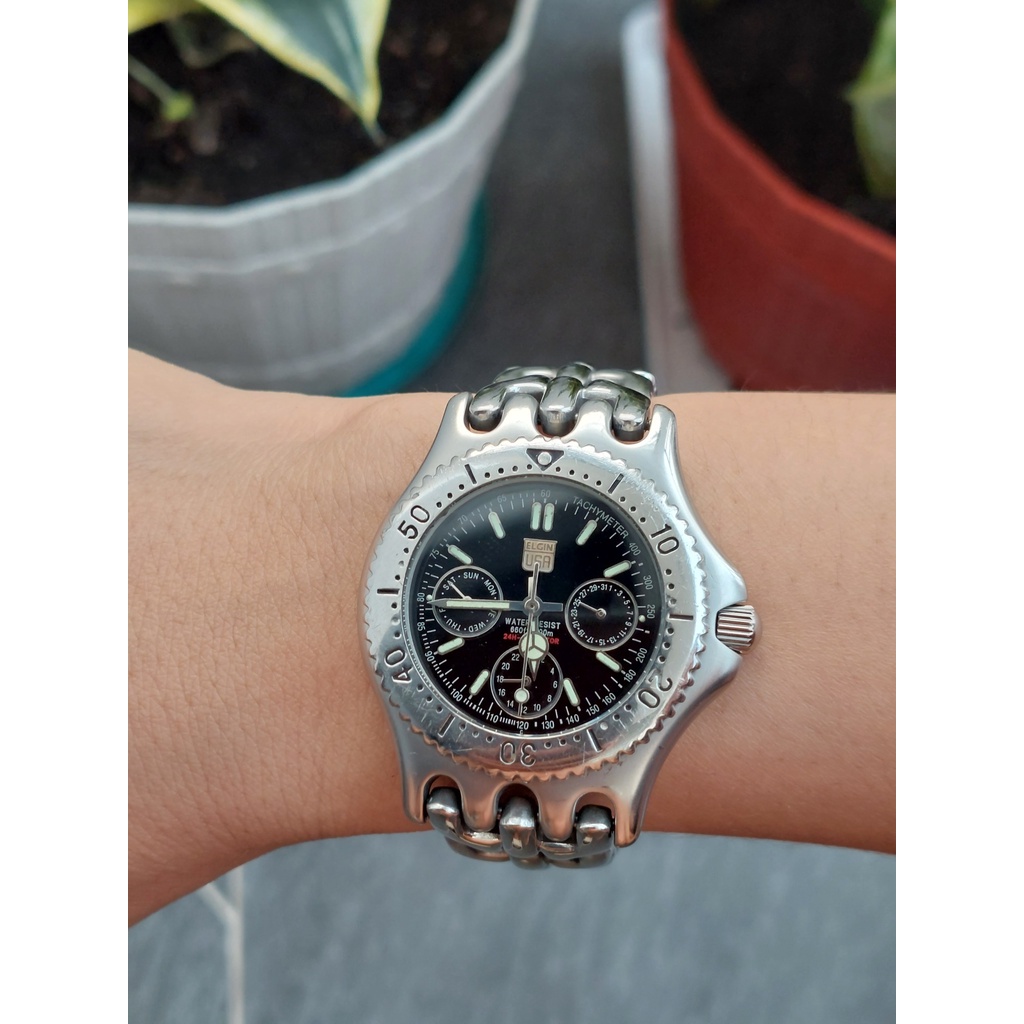 Đồng hồ nam Elgin 6 kim dây xương cá chạy pin hàng Si