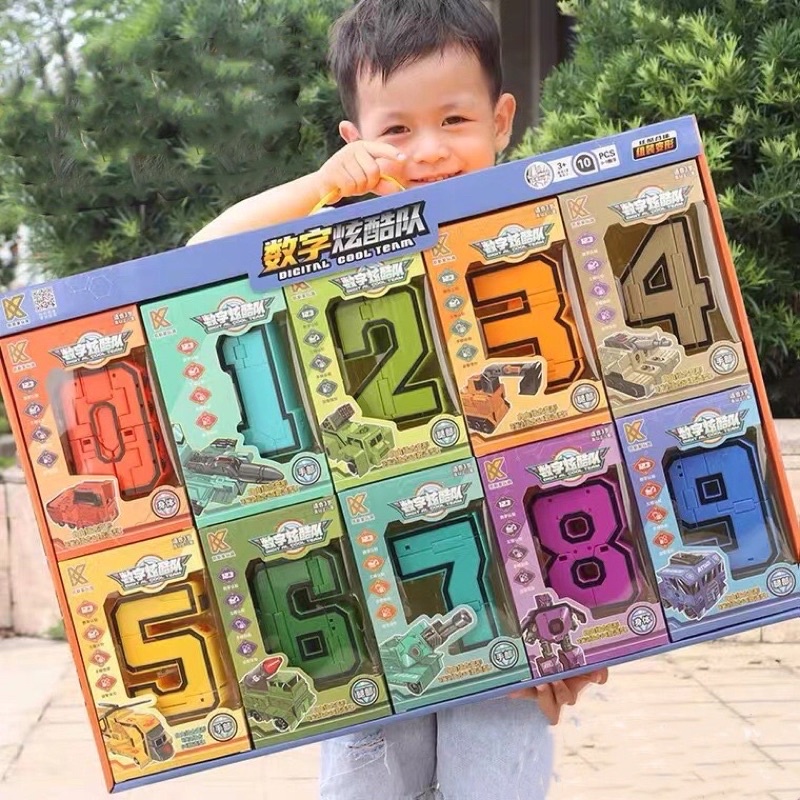 Bộ đồ chơi chữ số biến hình robot (loại to), robot số biến hình (0-9), đồ chơi giáo dục sớm cho bé