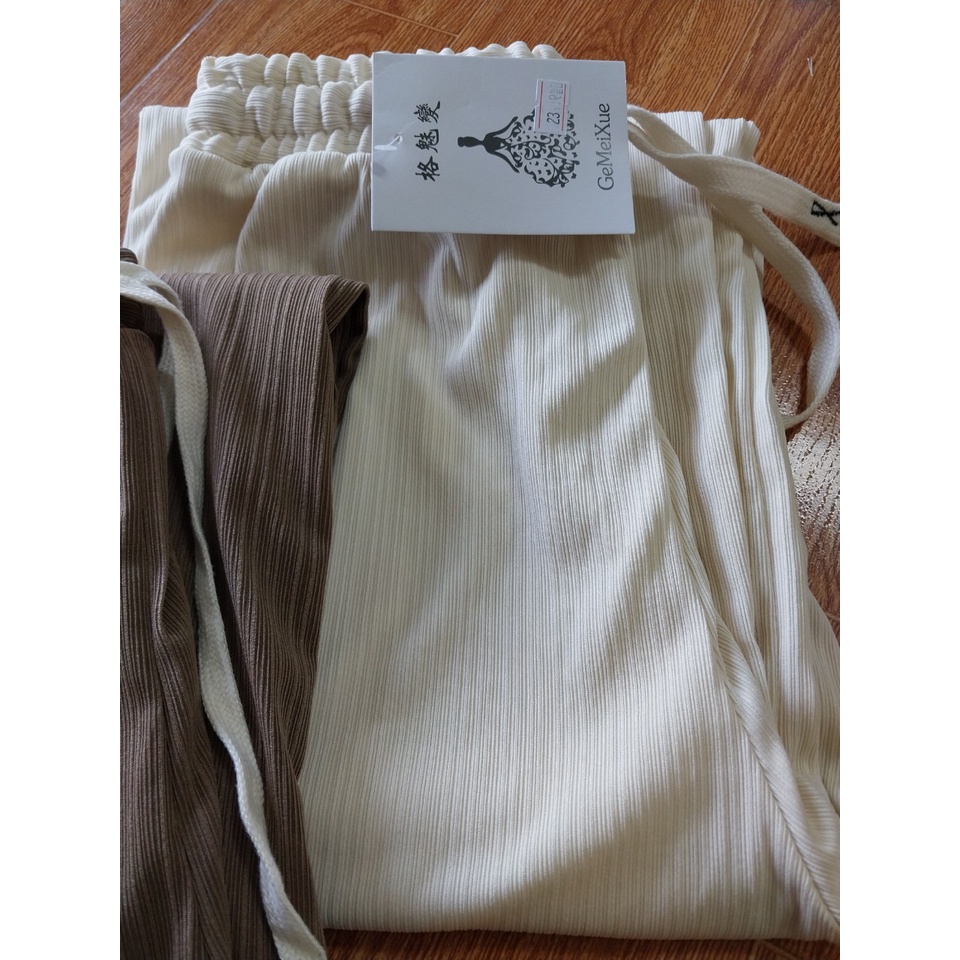 quần ống rộng nữ [MÃ 86] vải tăm rủ co giãn cạp chun lưng cao có dây rút | BigBuy360 - bigbuy360.vn