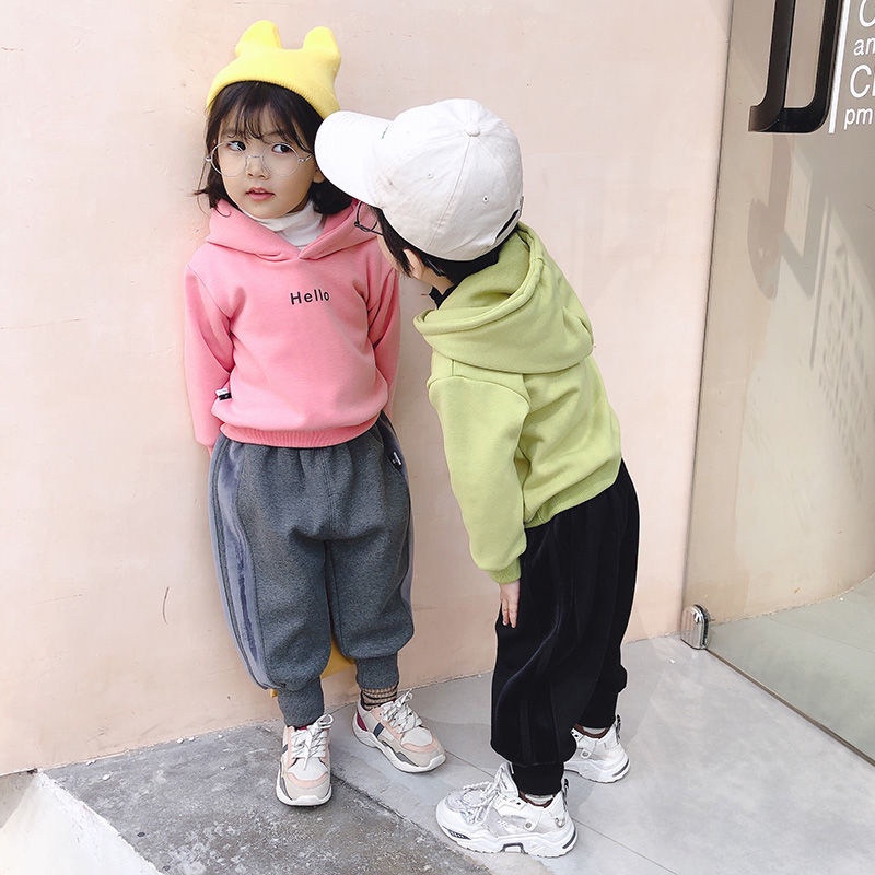 SUPER KIDS Áo Hoodie Màu Trơn In Chữ Phong Cách Hàn Quốc Thời Trang Thu Đông Cho Bé Trai Và Gái quần áo trẻ em