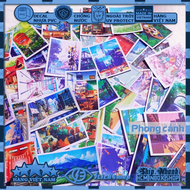 Sticker PHONG CẢNH anime nhật bản, hình dán cute, sticker chống nước, dán mũ bảo hiểm, dán laptop, dán vali, dán xe