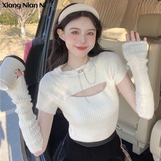 Áo dệt kim XIANG NIAN NI màu trơn ngọt ngào gợi cảm cho nữ