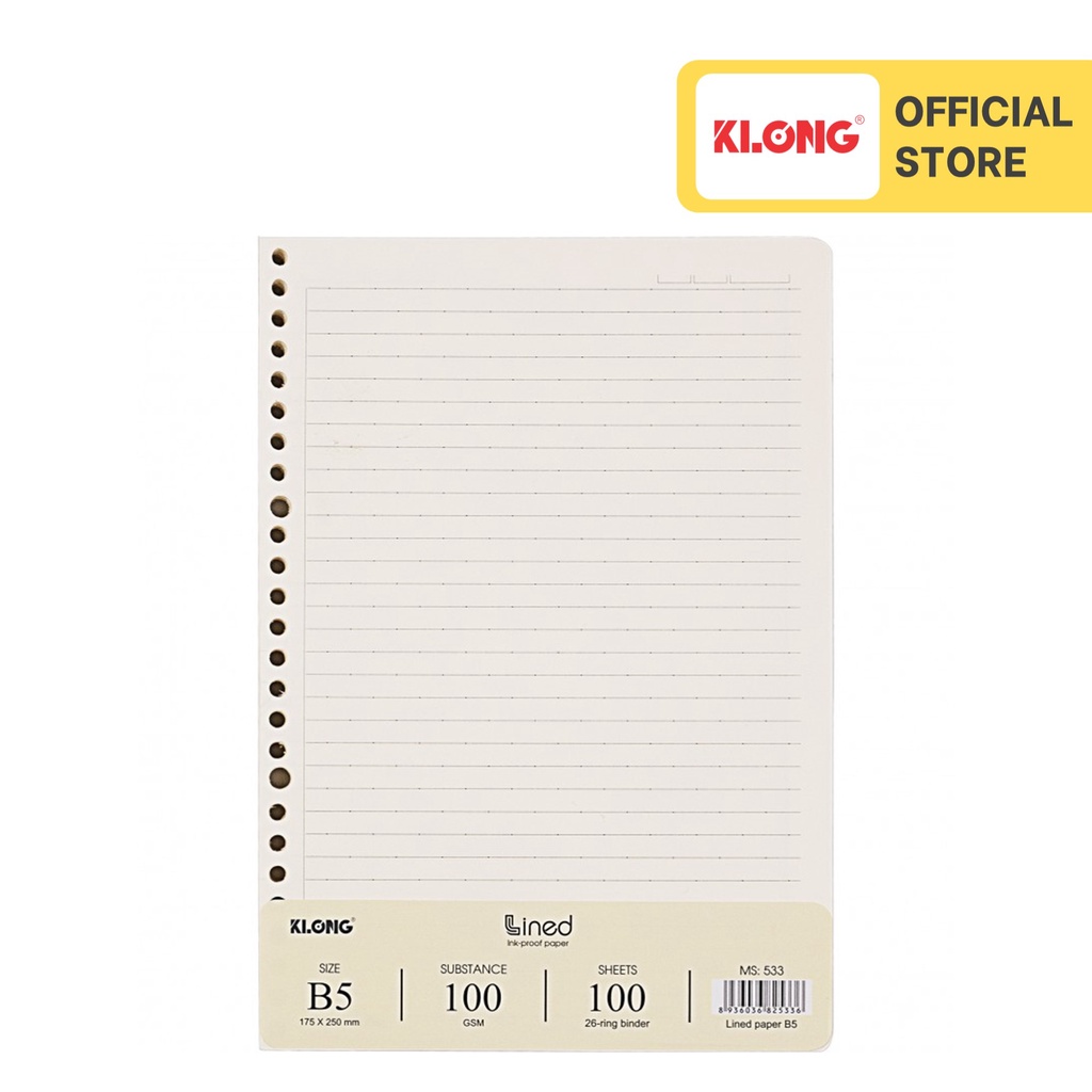 Ruột sổ còng kẻ ngang KLONG B5 100/76 - 100 tờ (200 trang); MS: 533