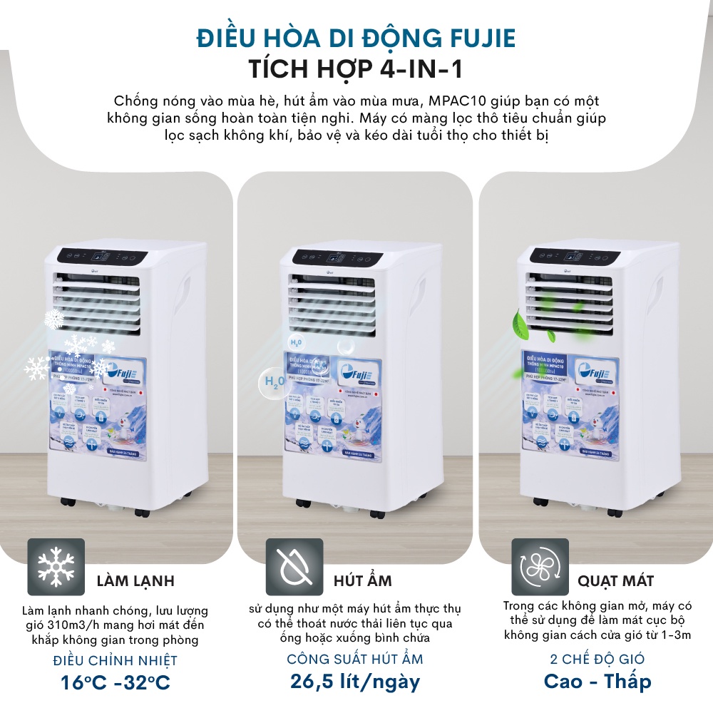 [Hỏa tốc] Máy lạnh di động nhập khẩu FUJIE Công suất 10000 - 14000BTU - Công nghệ Nhật Bản - Bảo hành điện tử