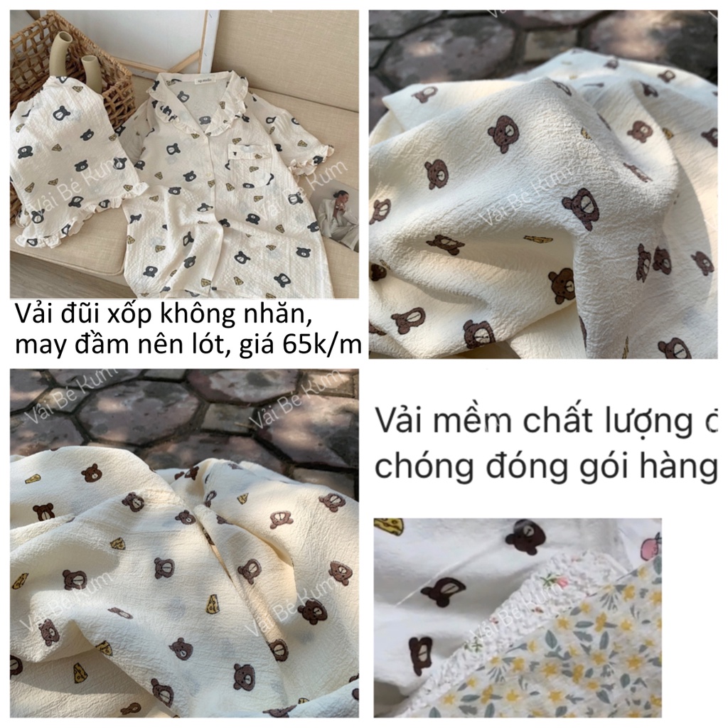 Vải Đũi Xốp Thái Hoa Nhí May quần áo, đồ bộ, váy, đầm, đồ Cho Bé không nhăn vaibekum Vải bé Kưm SKU039