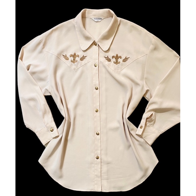 •Áo Sơmi nữ vintage nude tiểu thư họa tiết thêu siêu sang•