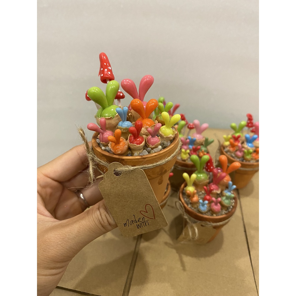 Chậu sen đá tai thỏ từ đất sét, Cây giả, Kèm hộp quà