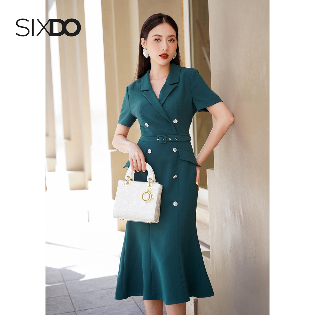 Đầm ôm đuôi cá phối cúc SIXDO (Dark Green Midi Coat Dress)