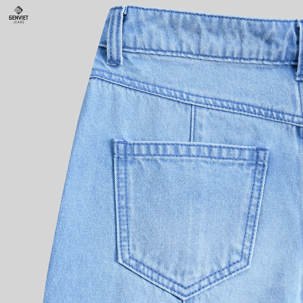 Quần Jeans Nữ Genviet Ống Suông Rộng Chất Bò Mêm Cao Cấp Phối Cúc Gấu TQ124J8156