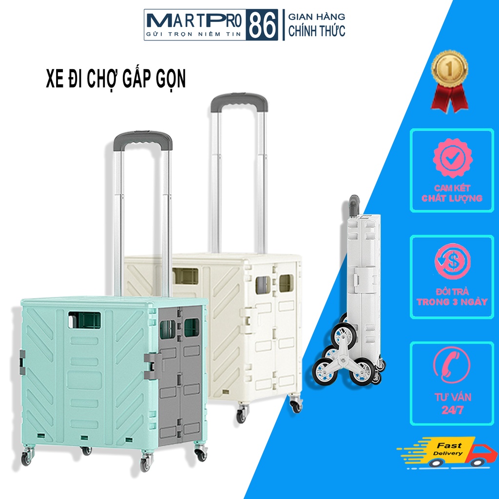 Xe Đi Chợ Gấp Gọn Vali Thông Minh - Đi Siêu Thị Đi Giã Ngoại Thùng Đựng Đồ Lớn Bánh Xe Đa Năng Chất Liệu Nhựa PP Bền Đẹp