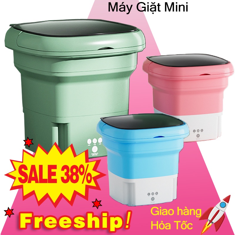 Máy giặt mini tự động gấp gọn giặt quần áo đồ lót tất tiện lợi vắt khô khử khuẩn bằng ánh sáng xanh SỈ LẺ Inbox