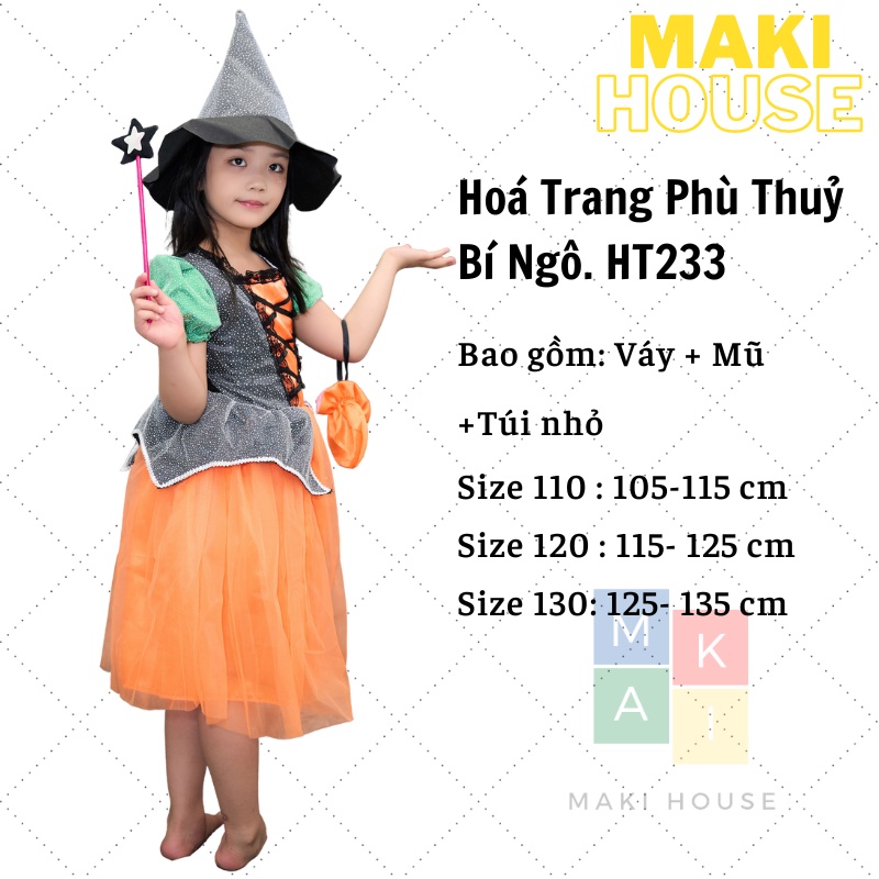 Quần áo trẻ em hoạt hình hoá trang độc lạ halloween Maki Phù Thuỷ Bí N