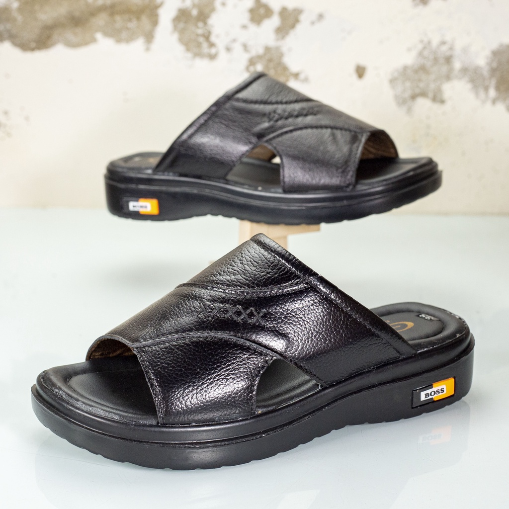 Dép nam quai ngang da bò thật khâu chỉ chắc chắn , siêu nhẹ chân , Gòm Q