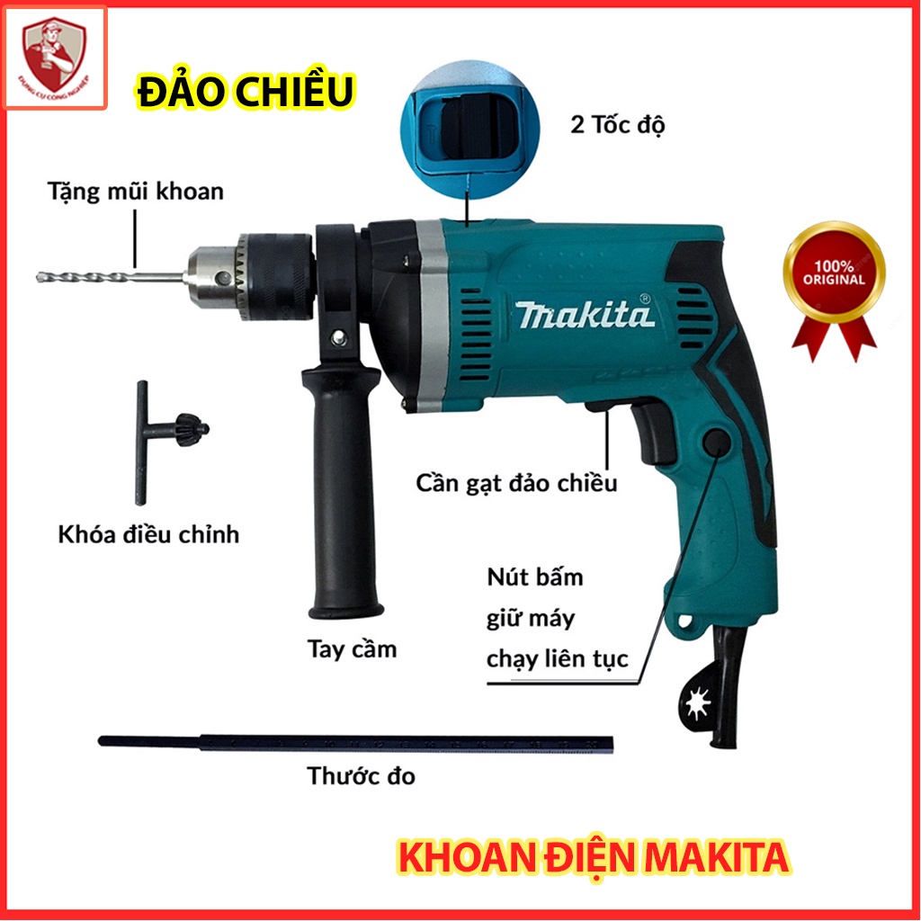 [TẶNG MŨI KHOAN] Máy khoan cầm tay Makita HP1630 công suất 710W 13mm 13 ly, khoan gỗ, tường CHÍNH HÃNG - Máy khoan điện