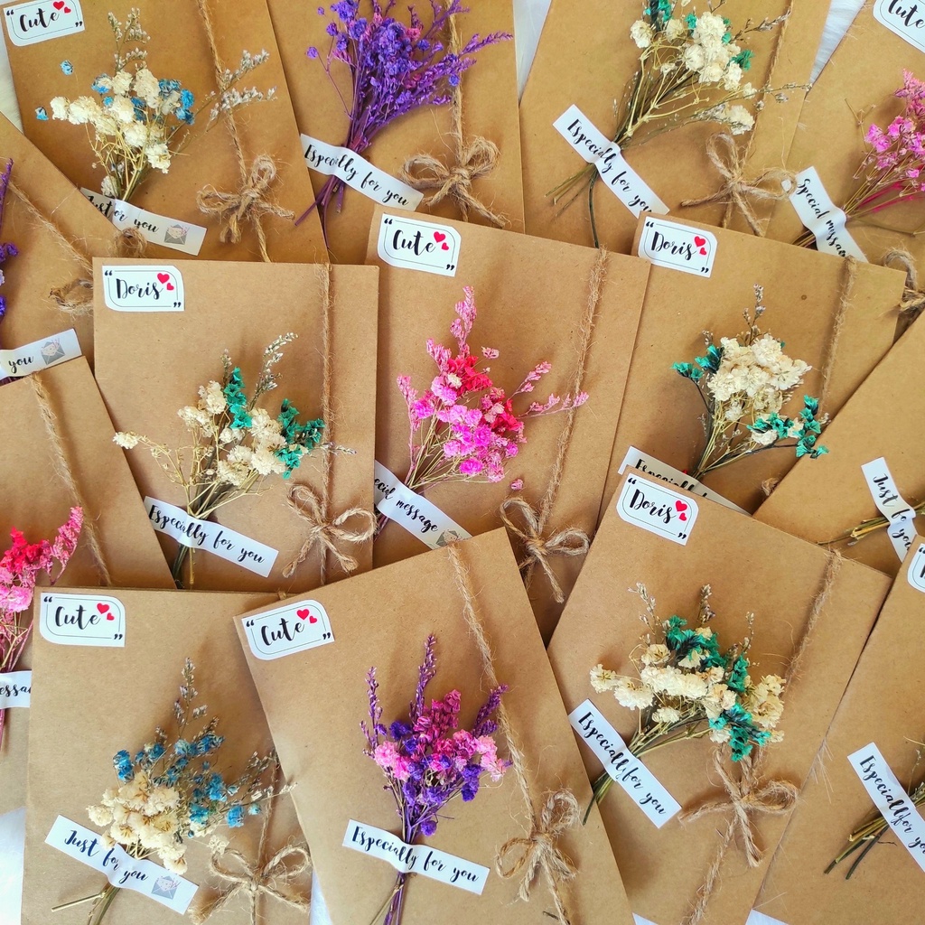Thiệp giấy kraft hoa khô, tealight handmade làm quà tặng, trang trí hộp quà, quà tặng sinh nhật, valentine