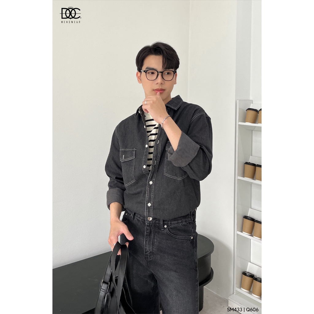 Áo sơ mi nam denim jeans cổ bẻ đẹp cao cấp form oversize Độc menswaer phong cách trẻ trung, mạnh mẽ - SM433
