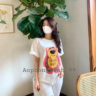 Áo phông 3158 gấu panda hồng , áo phông thun cotton khô form rộng