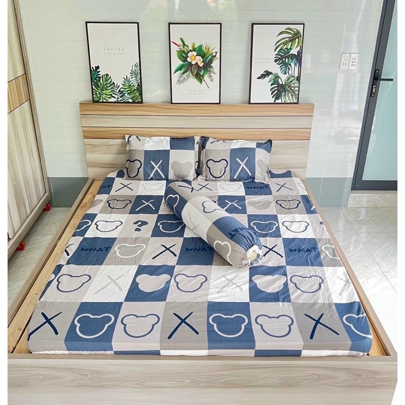 BỘ GA GỐI 3 món ga TRẢI GIƯỜNG GA BO CHUN SẴN KÍCH THƯỚC 2mx2m kèm 2 áo gối mẫu XO