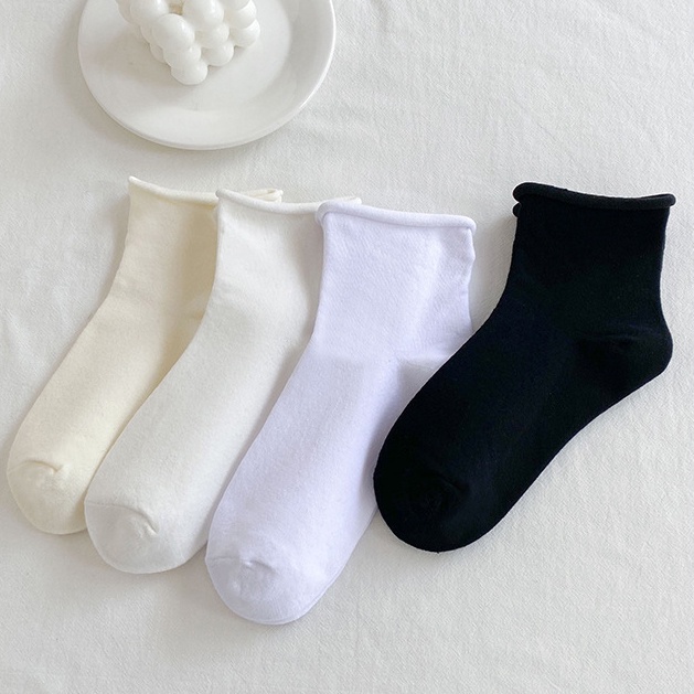 FHYL Vớ Cotton Ngắn Màu Sắc Đơn Giản Phong Cách Nhật Bản Thời Trang Thu Đông Cho Nữ
