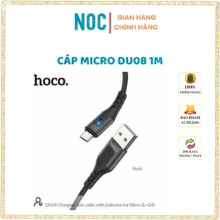 Dây cáp sạc Micro Hoco DU08 1m, hỗ trợ sạc nhanh tích hợp đèn báo hiệu và dây dù chống đứt gãy, bền chắc