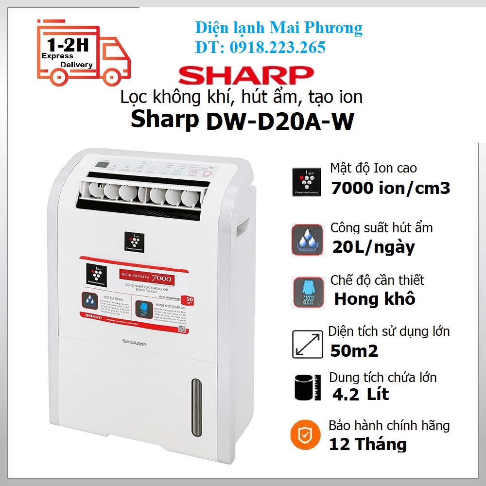 Máy hút ẩm và tạo ion Sharp DW-D12A-W  - Hàng chính hãng