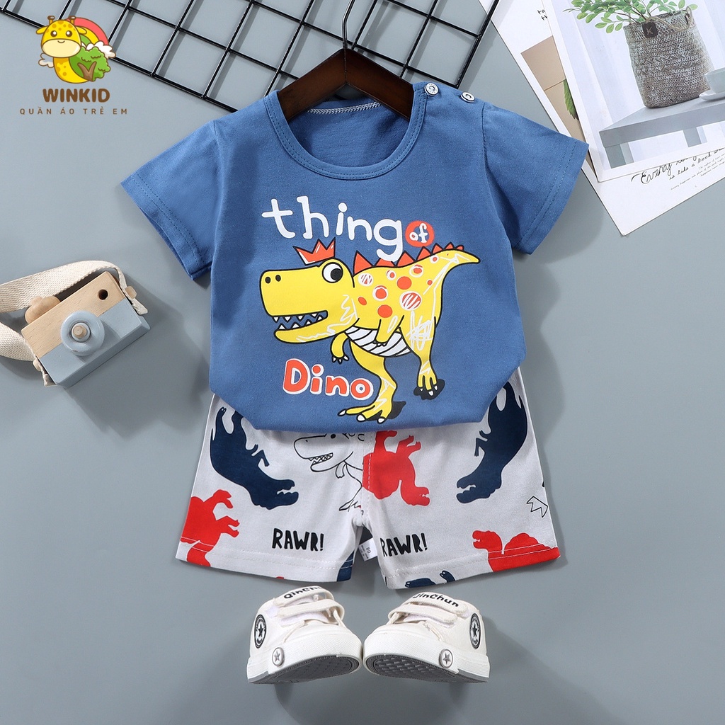 Bộ cộc tay bé trai WINKID, quần áo bé trai mùa hè chất cotton thoáng mát - WK029